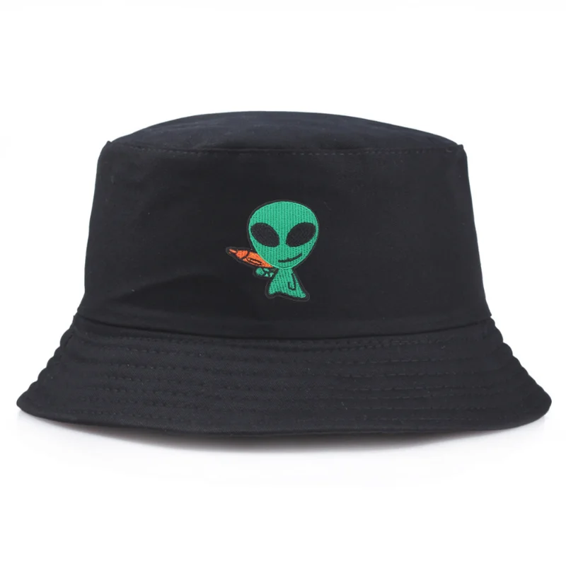 Double-Side Funny Hat Alien Bucket Hat Bob Cap Mens Fashion Cotton Bucket Hat Sunscreen Embroidery Bucket Hats Hip Hop Hat