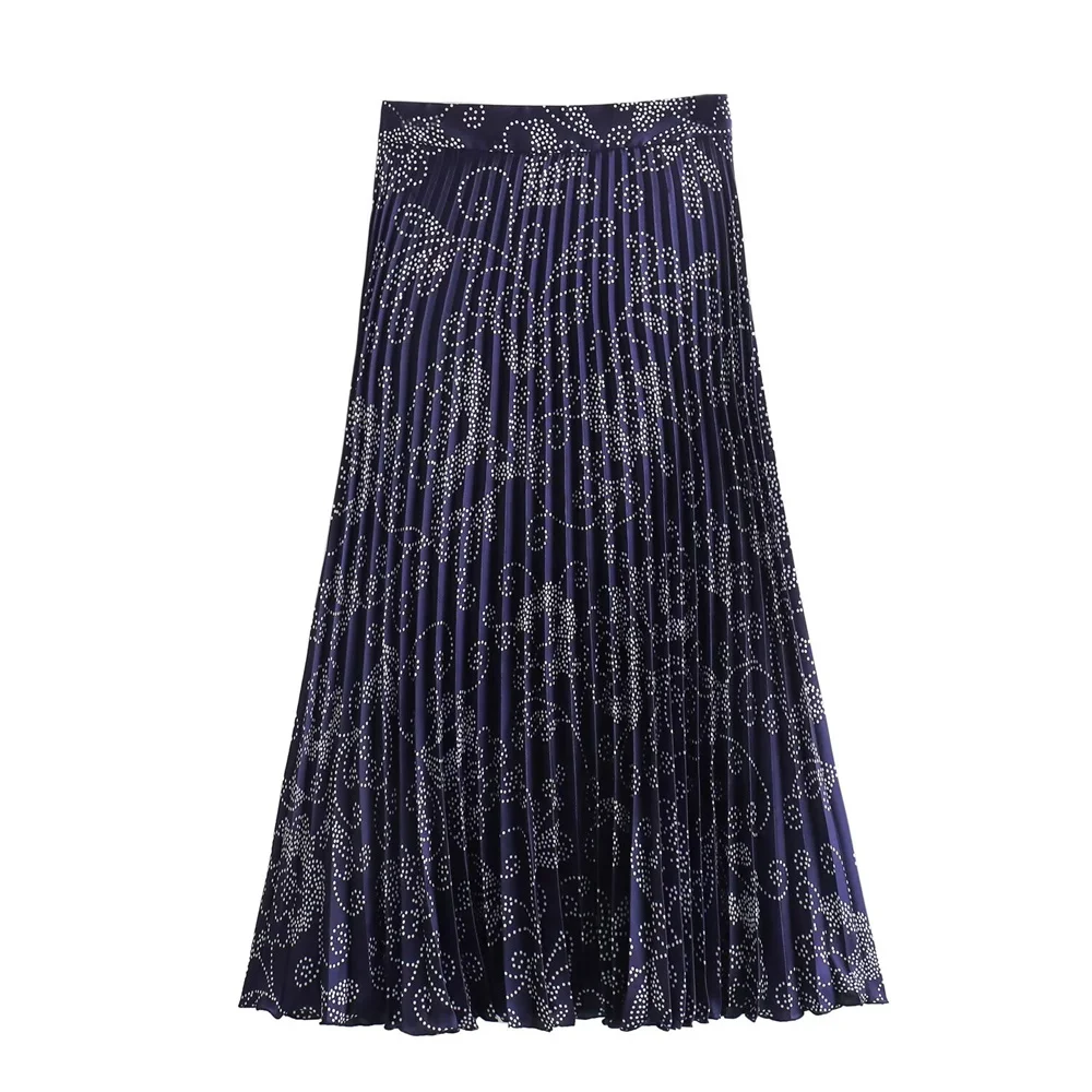 Taop&Za 2024 Women\'s Summer Fashion Origin Printed Folded Midi High Waist Hundred pleated Half skirt