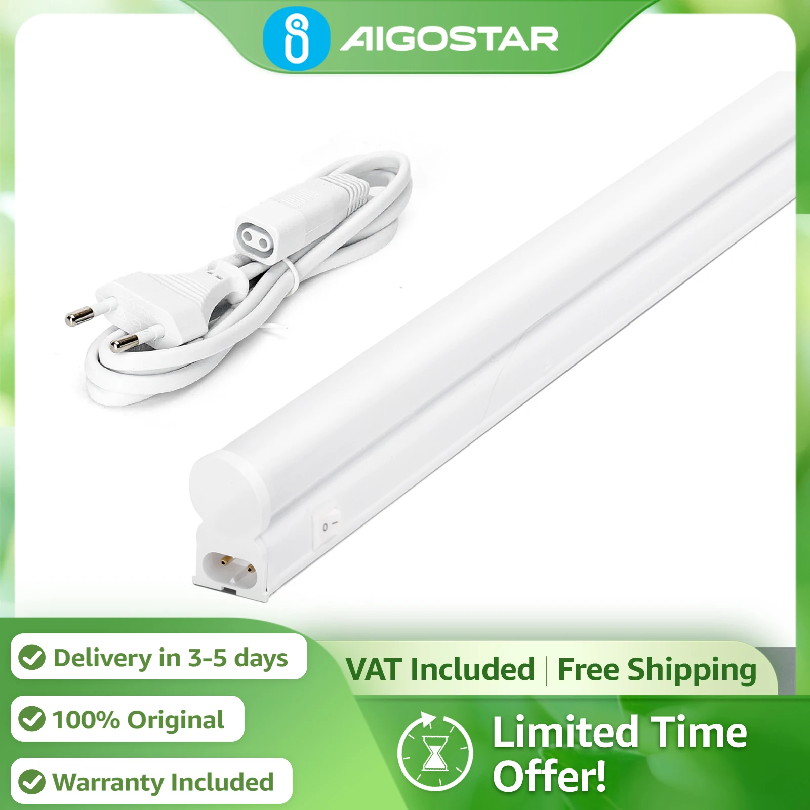 Aigostar Tira LED para Armario 9W con Interruptor | 990LM Luz Fría 6500K | Cocina, Vestidor