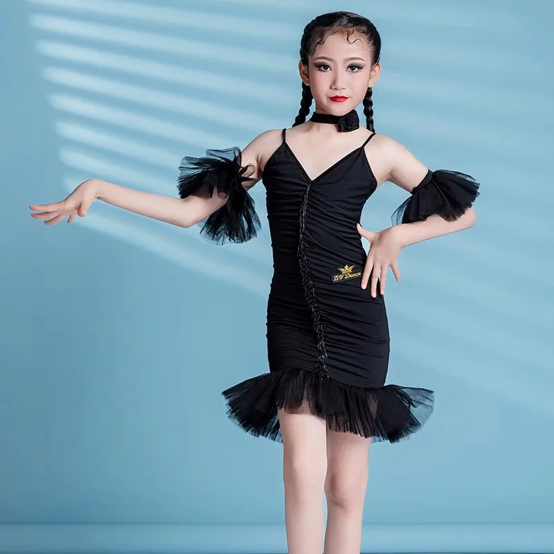 2024 nuovi bambini vestito da ballo latino cinturino esame concorso pratica di danza set di costumi per gonna da ballo latino estiva per ragazze