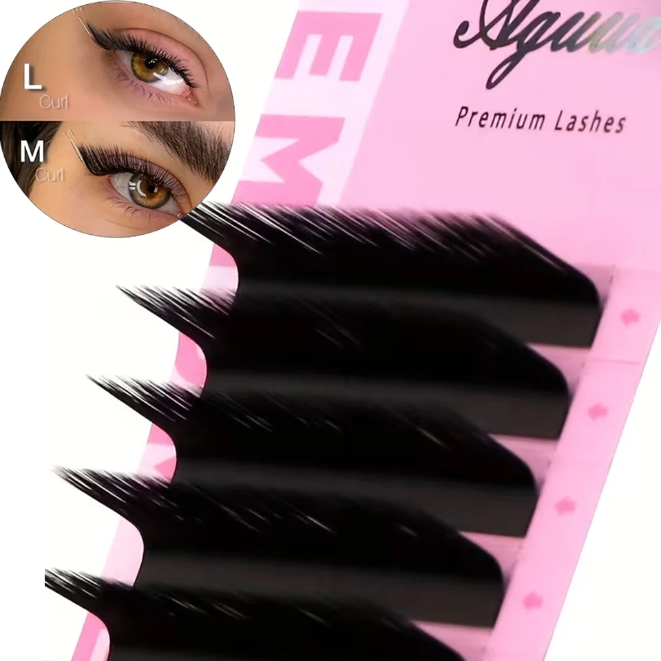 

Aguud L/M Curl 8-15mm Mix Soft Natural Volume Cashmere Matte Black Lashes Trays Korean PBT Individual Eyelashes Extension Makeup
