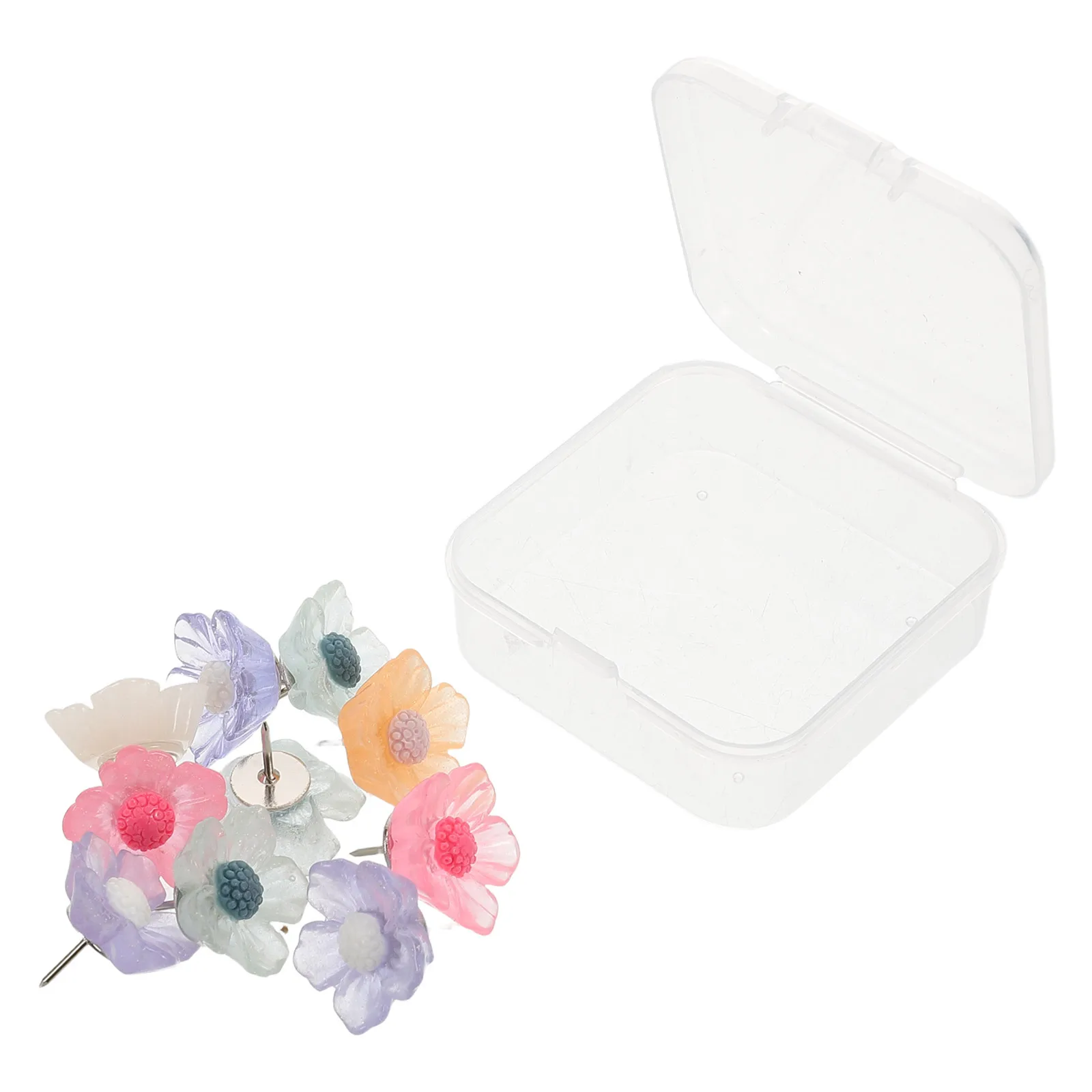 

10Pcs Flower Thumbtacks Decorative Push Pins Transparent Resin Floral Design for Cork Board Office Classroom Home Decor