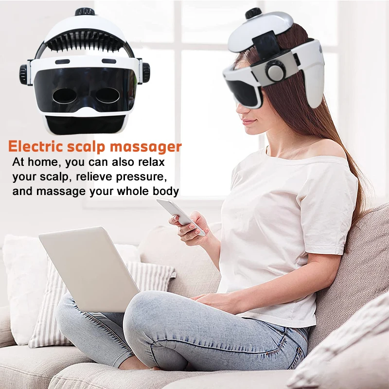 Electric Air Pressure Head Eye Massager Helmet Vibration Massage With Music Relaxation For Acupuncture Relieve Fatigue Wireless