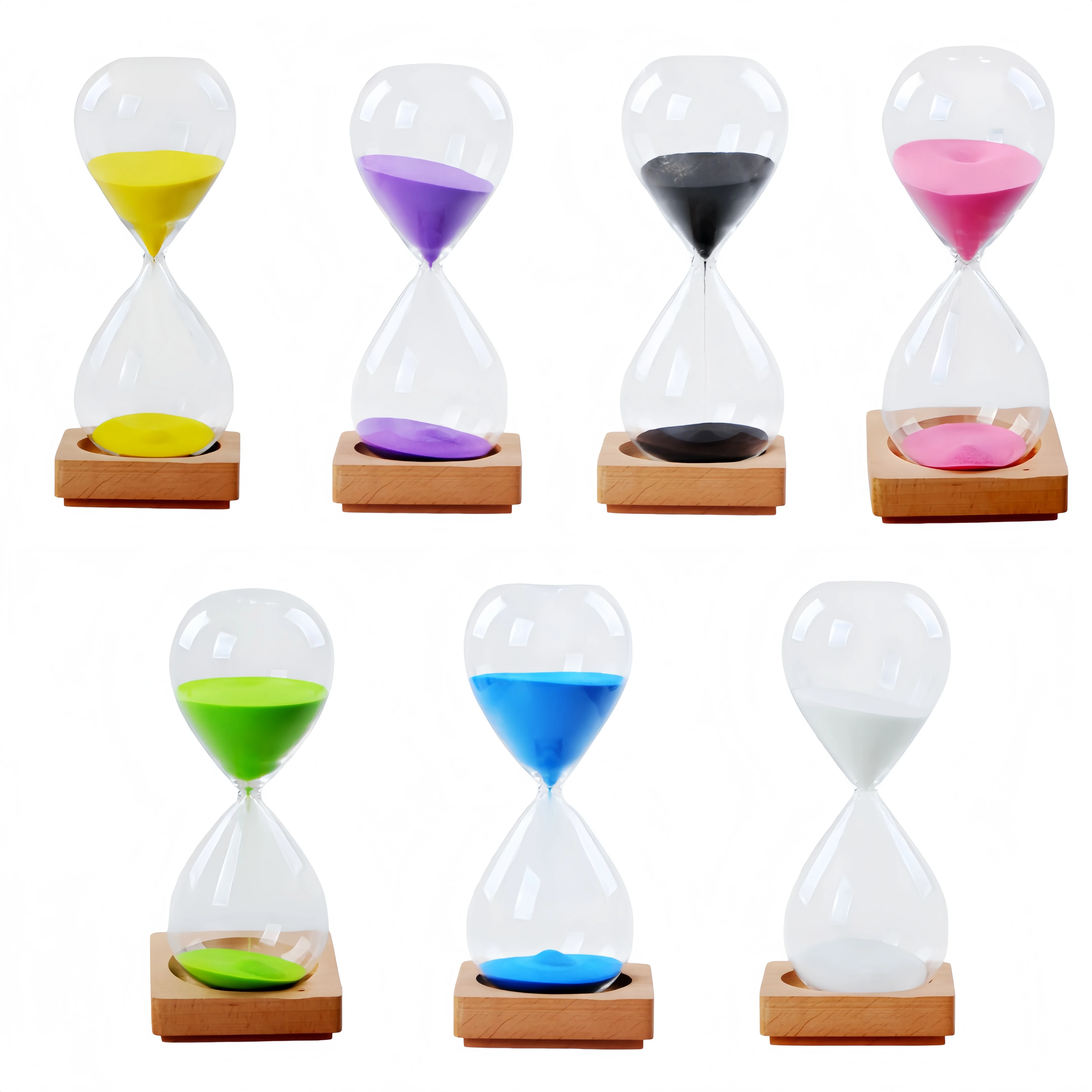 Hand-blown Glass Hourglass Timer with Natural Wooden Base Sand Sandglass Clock for Home Office Decor Birthday Gift 5/30/60Min