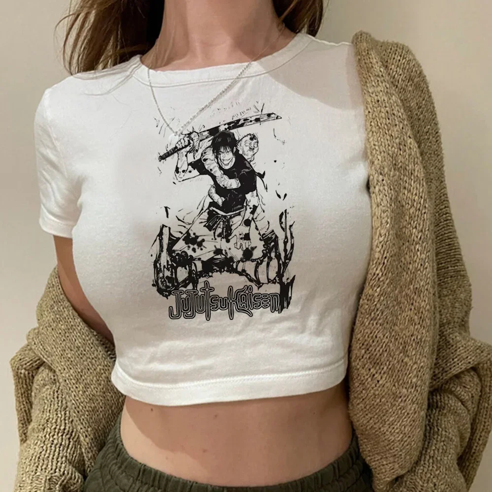 

90s Graphic Gojo Crop Top Girl Aesthetic Manga Cropped Clothing Summer Sleeved Harajuku Streetwear Tops Tees Aesthetic Clothes