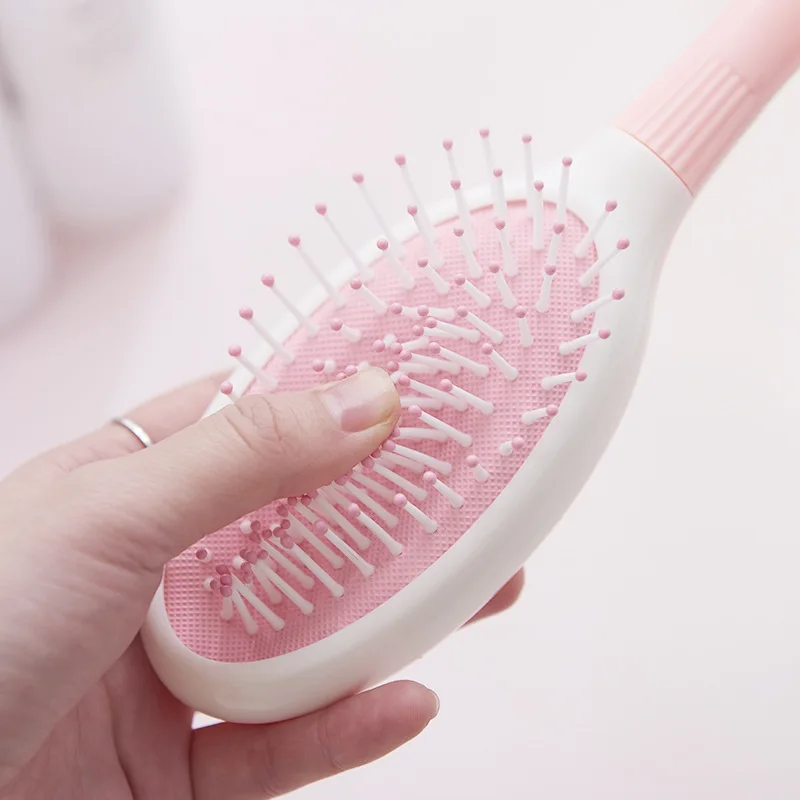 Cepillo de pelo de plástico antitornillo de masaje coreano japonés lindo, Pelo Rizado blanco, hueco, gimnasio de actividades, peine de peluquería