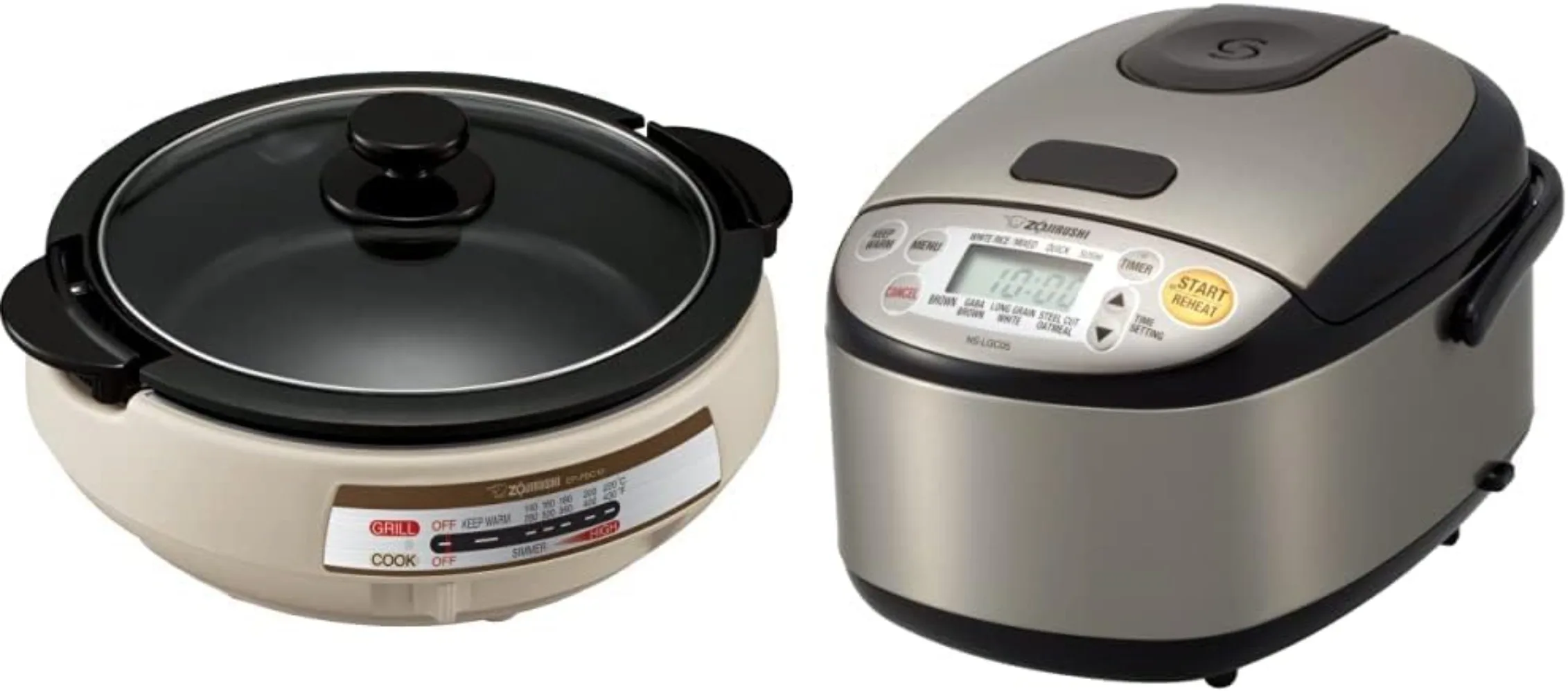 Zojirushi EP-PBC10 Gourmet D'Expert Electric Skillet & NS-LGC05XB Micom Rice Cooker & Warmer, 3-Cups (uncooked), Stainless Black