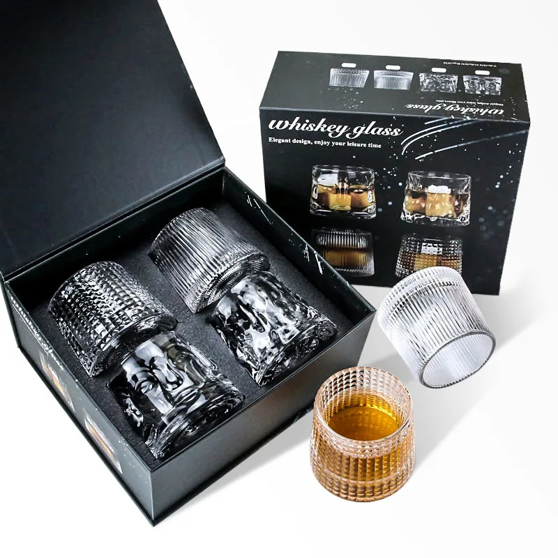 4 Sets Home Whiskey Set with Luxury Box, 160ML Whiskey Glass Set, Bar Creative Glass Set For Scotch, Bourbon, Liquor Drinks