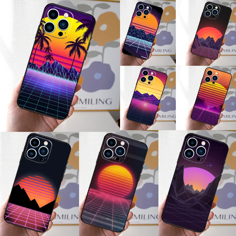 80S Vaporwave Retro Synthwave Sunset Phone Case For iPhone 16 15 14 13 12 Mini 11 Pro XS Max XR X 7 8 Plus Back Cover