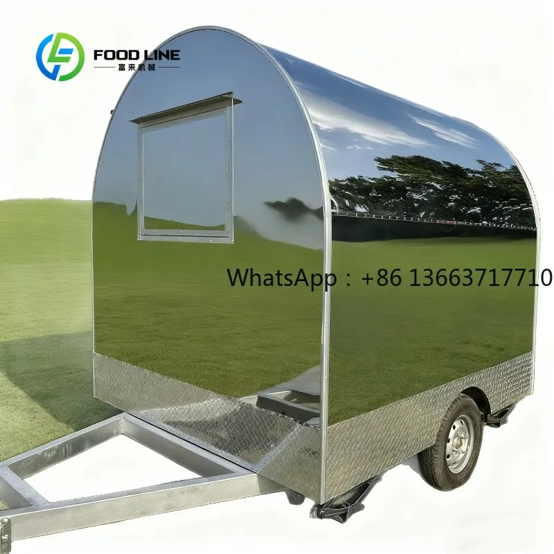 Customized Stainless Steel Mobile Food Trailer Ice Cream Hotdog Fast Food Commercial Catering Outdoor Markets Events Premium