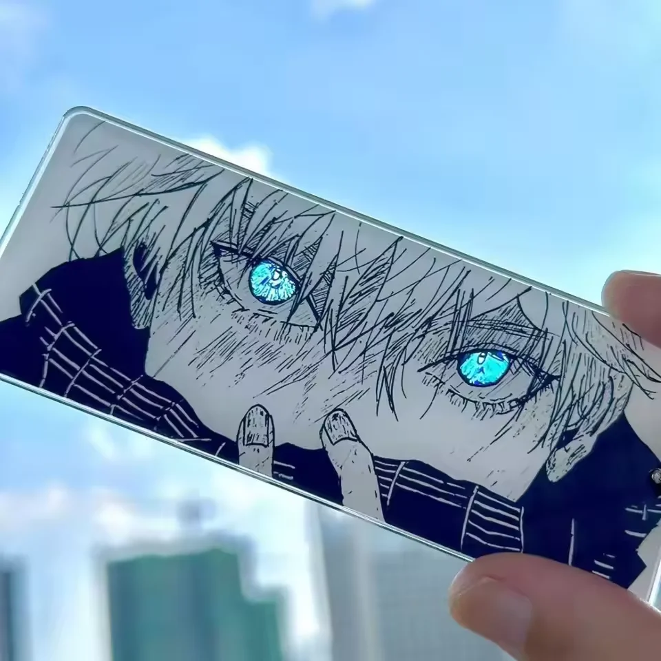 Jujutsu Kaisen Gojo Satoru Pendant Eye Card Reflective Aurora Toys Anime Bag Decoration Key Ring Charms Cartoon Creative Gifts