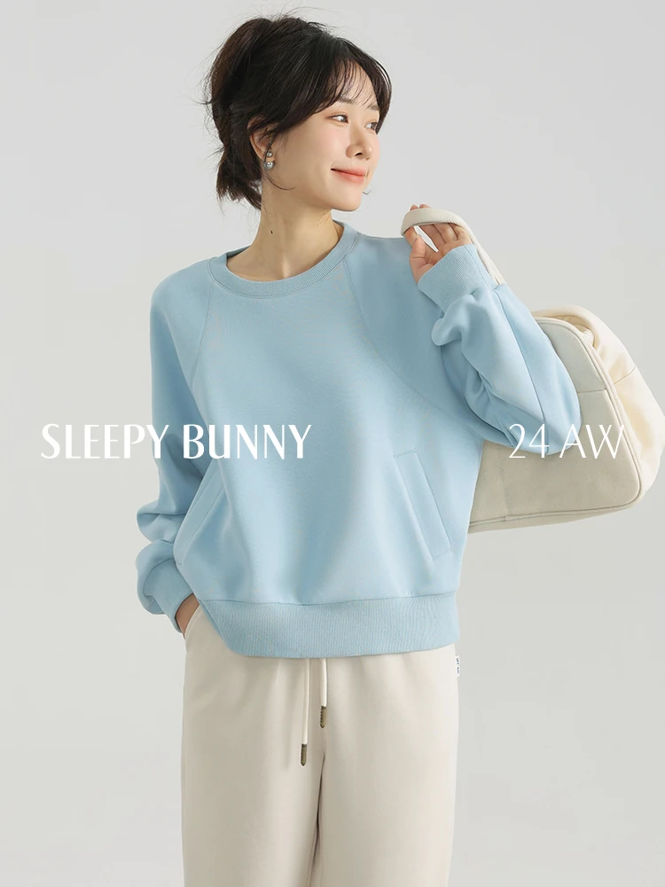 

Sky Blue Raglan Sleeve Pullover,Women’s Casual Fit Long Sleeve Sweatshirt,Soft Comfy Korean Style 2024 Autumn Winter Fashion