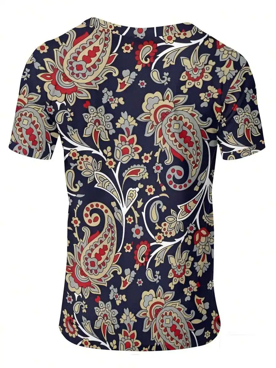 

Mens Paisley Print Shirt Short Sleeve Quick Dry Breathable Casual Summer Top