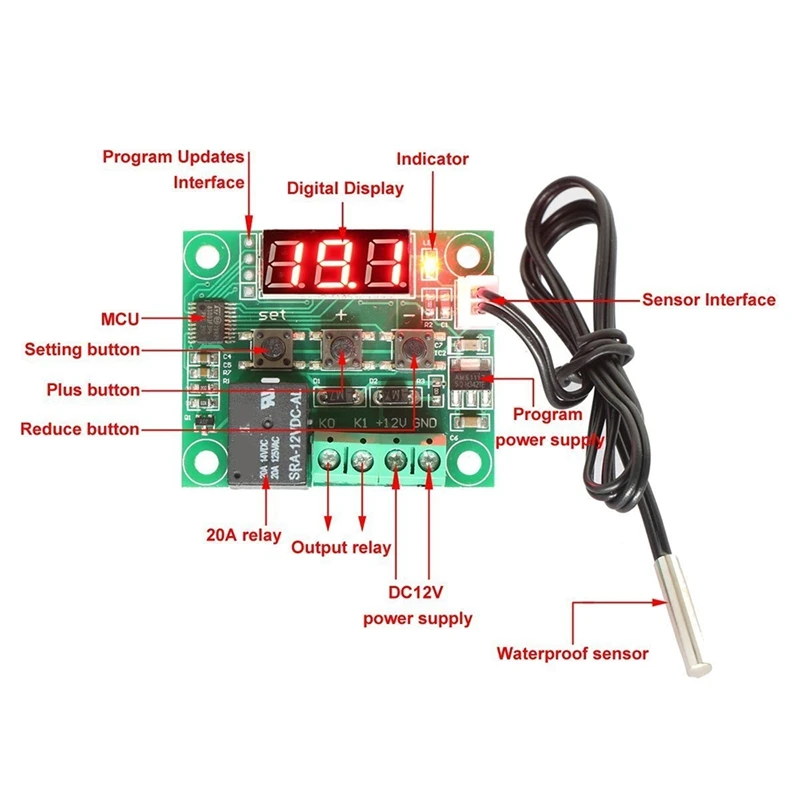 10 piezas W1209 DC 12V rojo termostato de temperatura fría interruptor de Control de temperatura controlador de temperatura