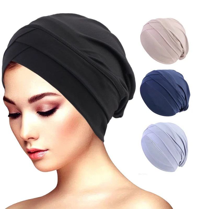 

Новая классическая тюрбан-шапка с перекрестным дизайном, элегантный однотонный головной убор, дышащий эластичный платок, мусульманская шапка для химиотерапии