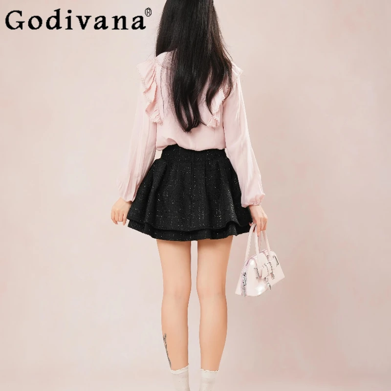 واضح الحلو الوردي لوليتا ملابس النساء تكدرت بلوزة شيفون أعلى الأسود تنورة عالية الخصر مجموعة الإناث الدعاوى النمط الياباني #6