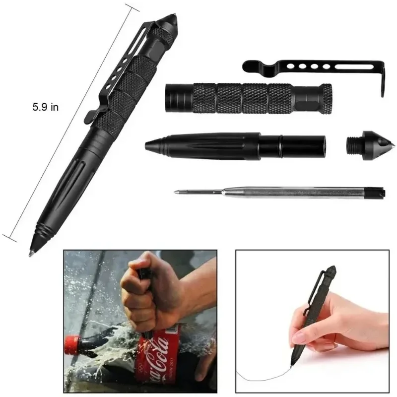

1-2sets Military Tactical Pen Multifunction Aluminum AlloyOutdoor Camping Security Survival Tools Emergency Glass Breaker Pen