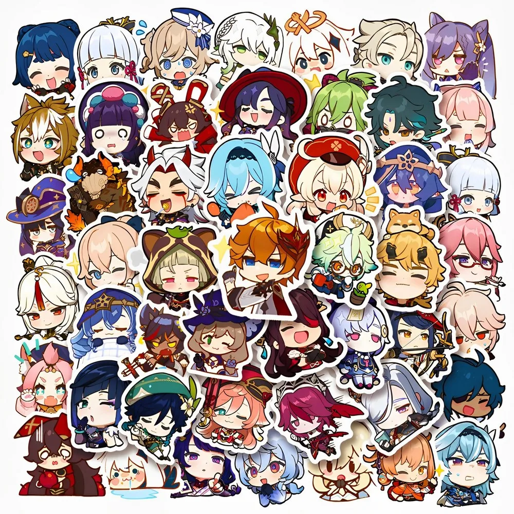 50pcs Cute Genshin Impact Stickers Laptop Pad Tablet Phone Case Notebook Computer Luggage Cartoon Game Decals for Kid Gift Toy