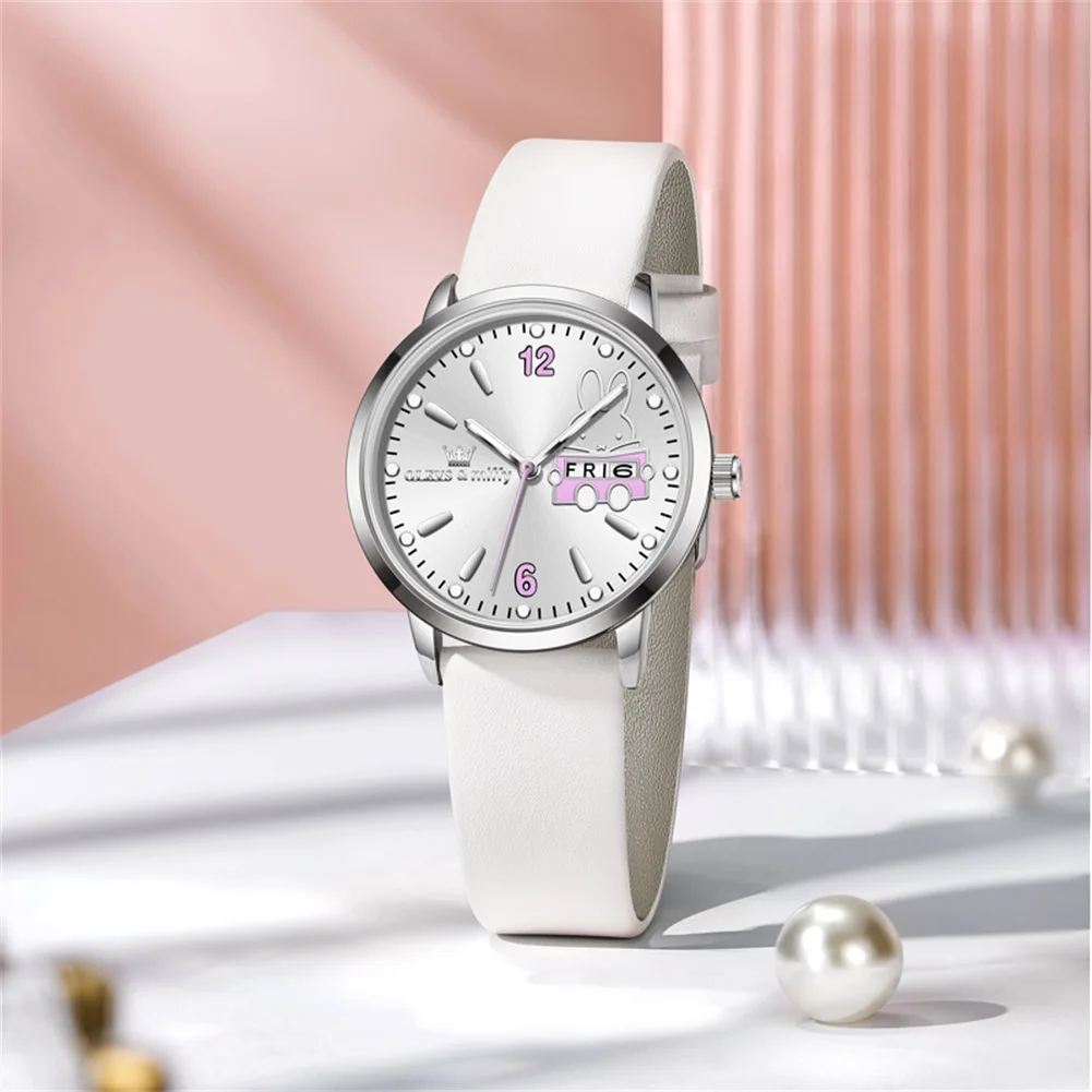 OLEVS & Miffy Joint Edition Women's Watches Cute White Rabbit Date Dial Original Quartz Watch for Girl Waterproof Date Week 2024