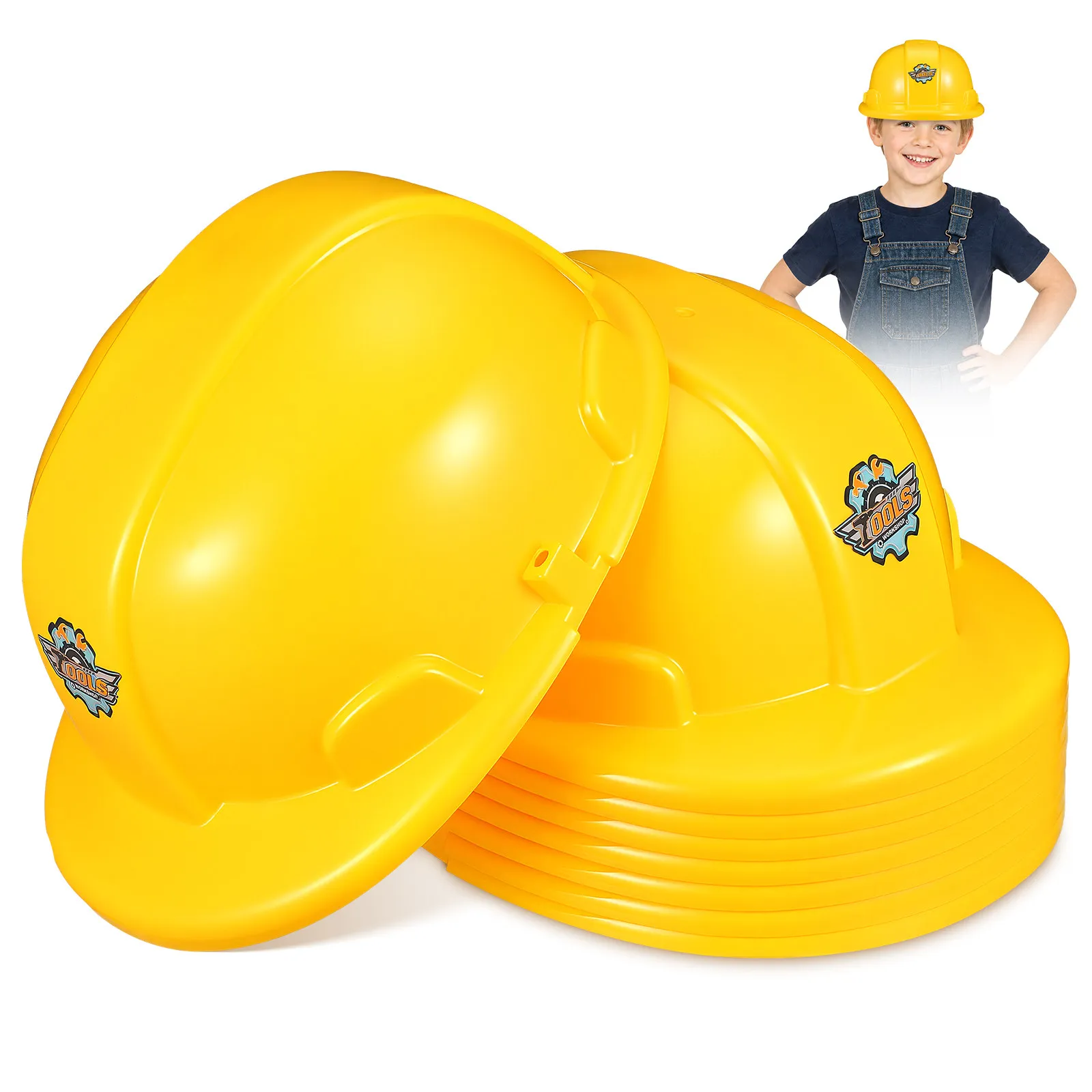 8Pcs Kids Construction Safety Helmets Bright Yellow Role Play Party Hats Building Engineer Caps Construction Hat Toy