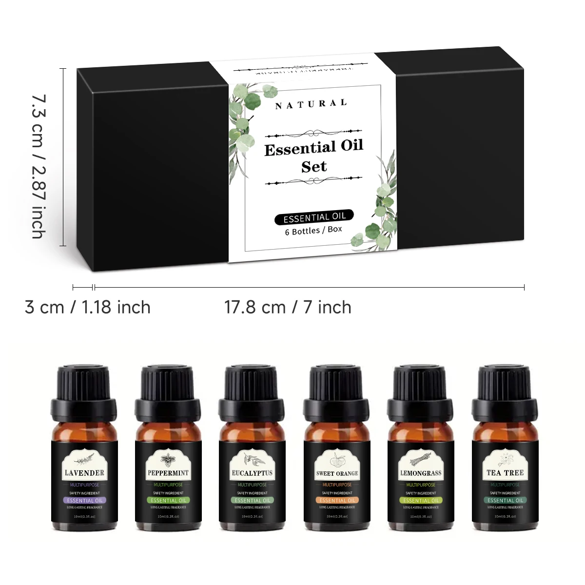 10ml essential oil 6 piece essential oil set: lavender peppermint eucalyptus sweet orange lemonsrass tea tree perfect gift view 6