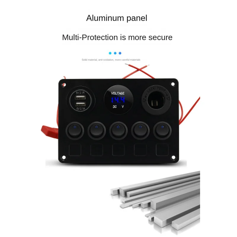 ABJI-Auto Boot 5-Gang-Schalttafel Wasserdicht Voltmeter Power Dual für Boot Yacht Caravan-LKW