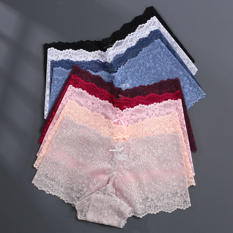 Damen-Boxershorts, nahtlos, Spitze, hohe Taille, Stern-Boxershorts, sexy, aushöhlen, Perspektive, elastische Unterhose, atmungsaktiv, intime Dessous