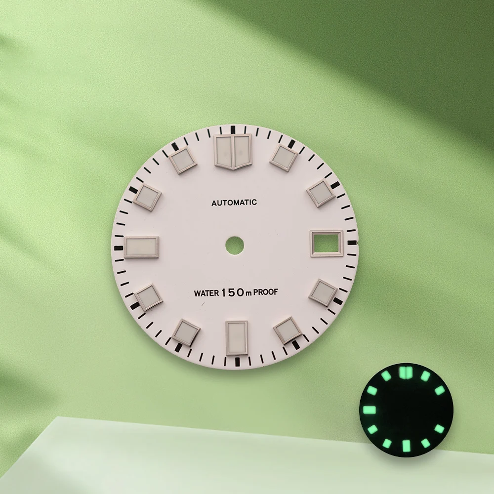 28.5mm S Logo NH35 Automatic Matte Black Dial No Hands Fit NH36/4R/7S Movement C3 Green Luminous Watch Modification Accessories