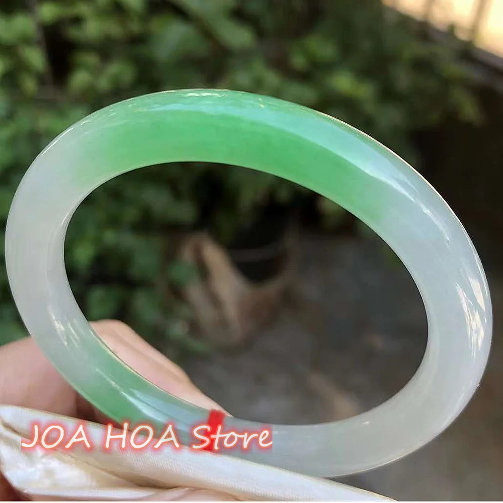 

Lucky Handring Quality Ice Glutinous Jadeite Bracelet Foating Green Flower Round Bar Bangle Noble Fashion Fine Jewelry