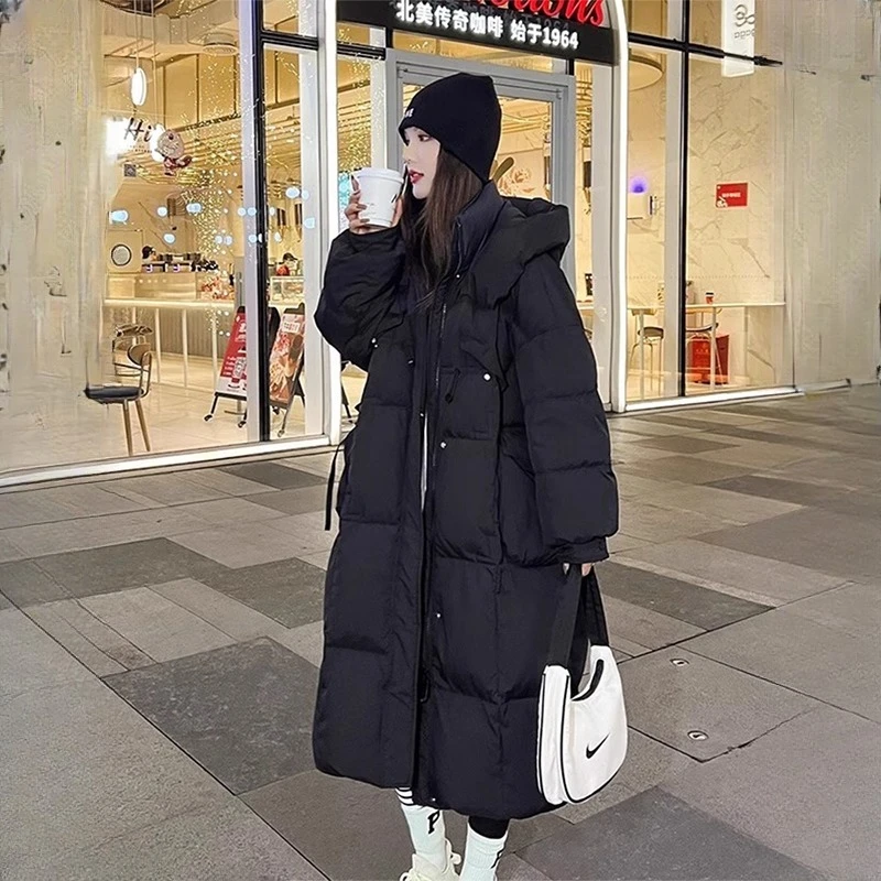 

Зимняя хлопковая куртка корейской версии, толстая теплая куртка больших размеров средней длины, черная толстая с капюшоном, женский новый стиль 2025 года