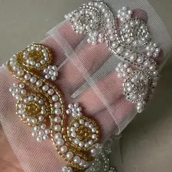 45cm Pearl Gold Beaded Lace Trim Ribbon Garment Decoration Applique Trimming Fringe Tape DIY Sewing Fabric Material Accessories