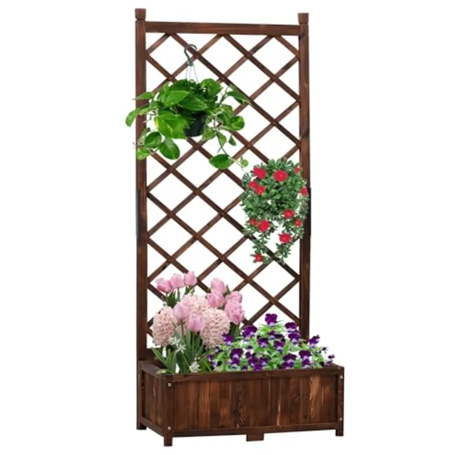 

Деревянная приподнятая грядка-клумба с решеткой и экраном для растений, для выращивания вьющихся растений, цветов, томатов, для патио