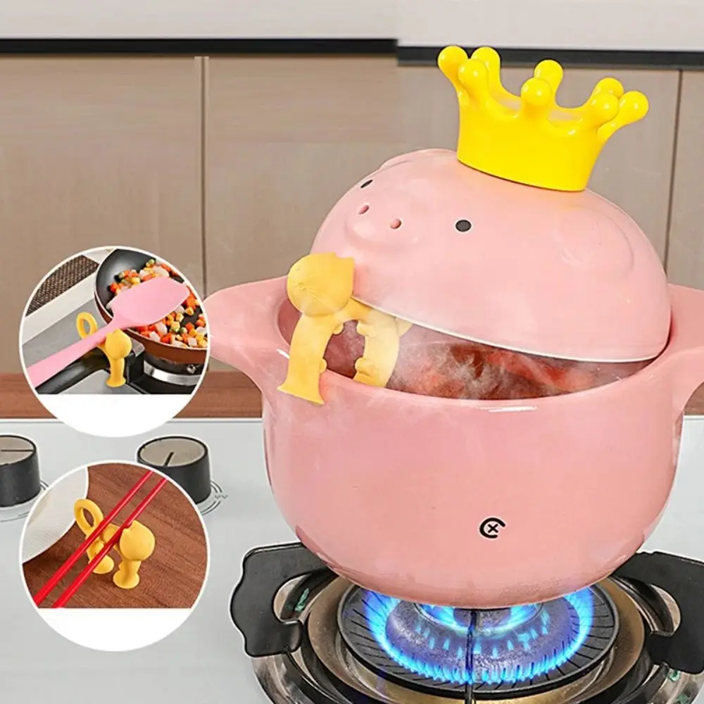 

4Pcs Anti Scalding Cat Shape Spatula Holder Spill-Proof Hanging Hole Overflow Pot Clip Non-slip Suction Cup Base Shovel Bracket