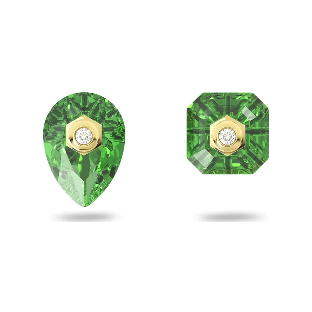 

Зеленые хрустальные серьги-гвоздики с комбинированным огранением - Современный художественный аксессуар