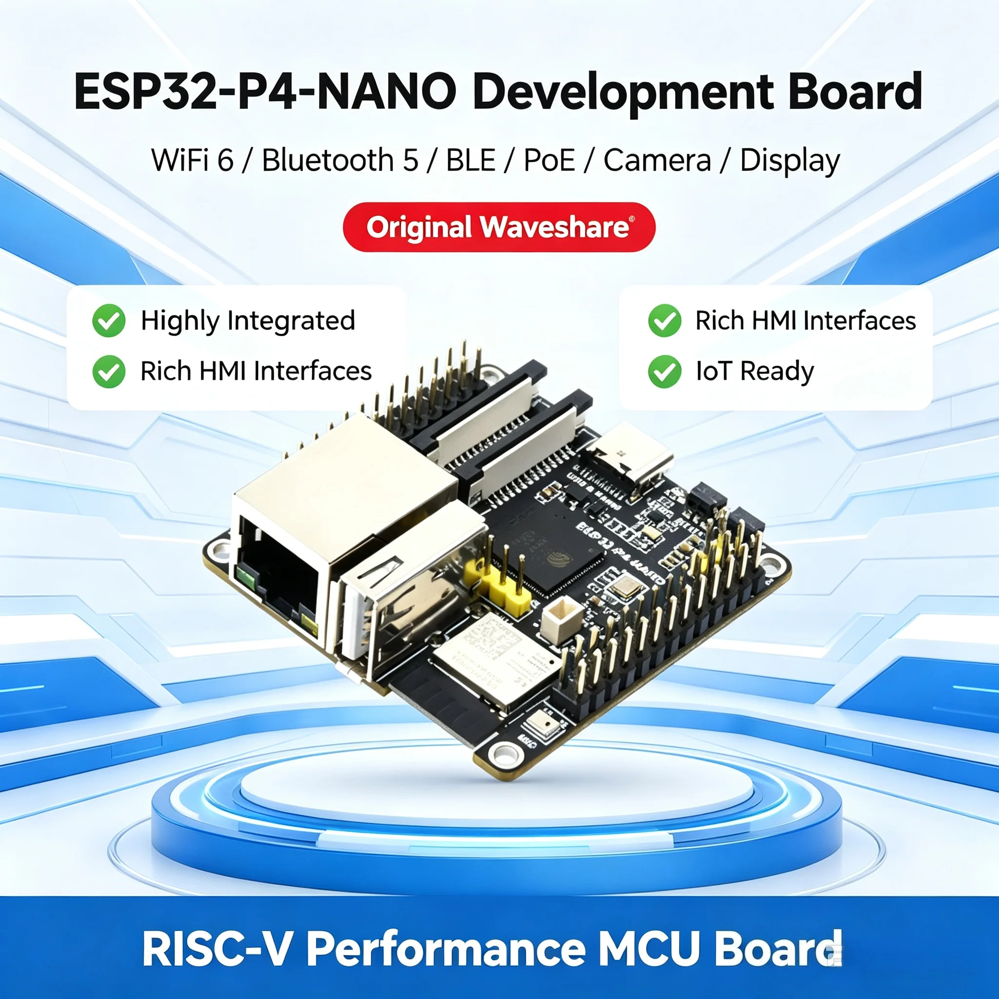 ESP32-P4-NANO Board WiFi 6 Bluetooth 5 BLE PoE Camera Display Screen