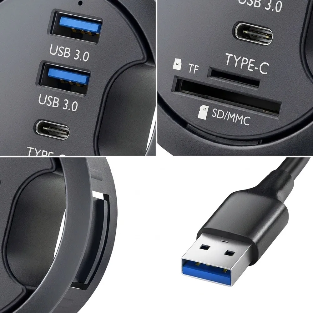 For Desktop PC Desk Grommet Hub Grommet Splitter 2 Ports USB 3.0 Easy Installation Enhanced Data Transfer Speeds