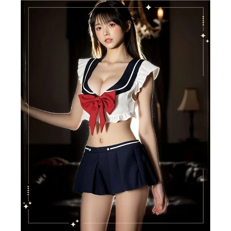 

Ladies' Sexy Lingerie Sexy College Style Mini Skirt Uniform Pure Desire Hollow JK Seductive Pajamas Spicy Girl Sailor Suit