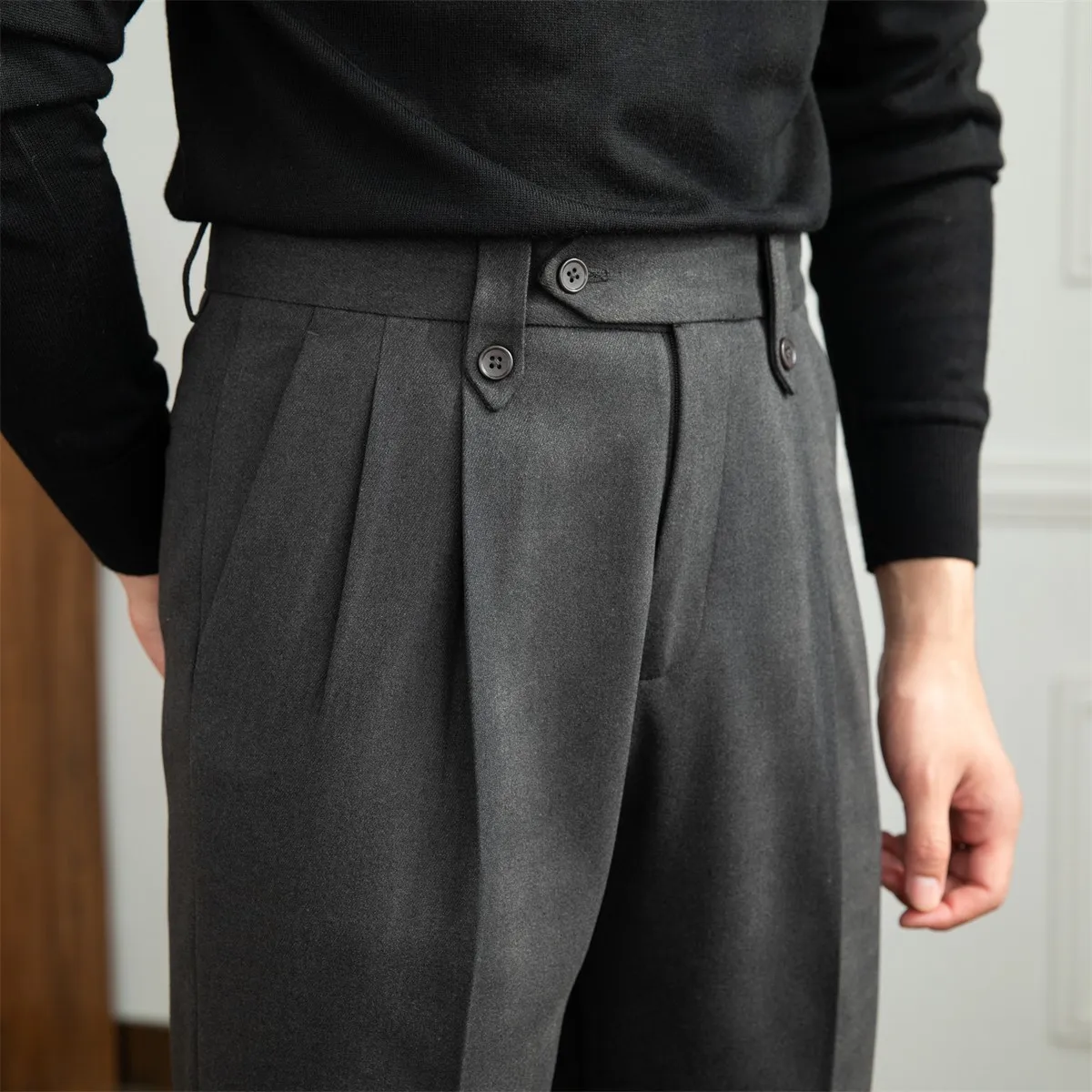 Autumn and Winter British Thick Casual Pants Commuter Straight High Waist Pants Japanese All-match Warm Pants for Men