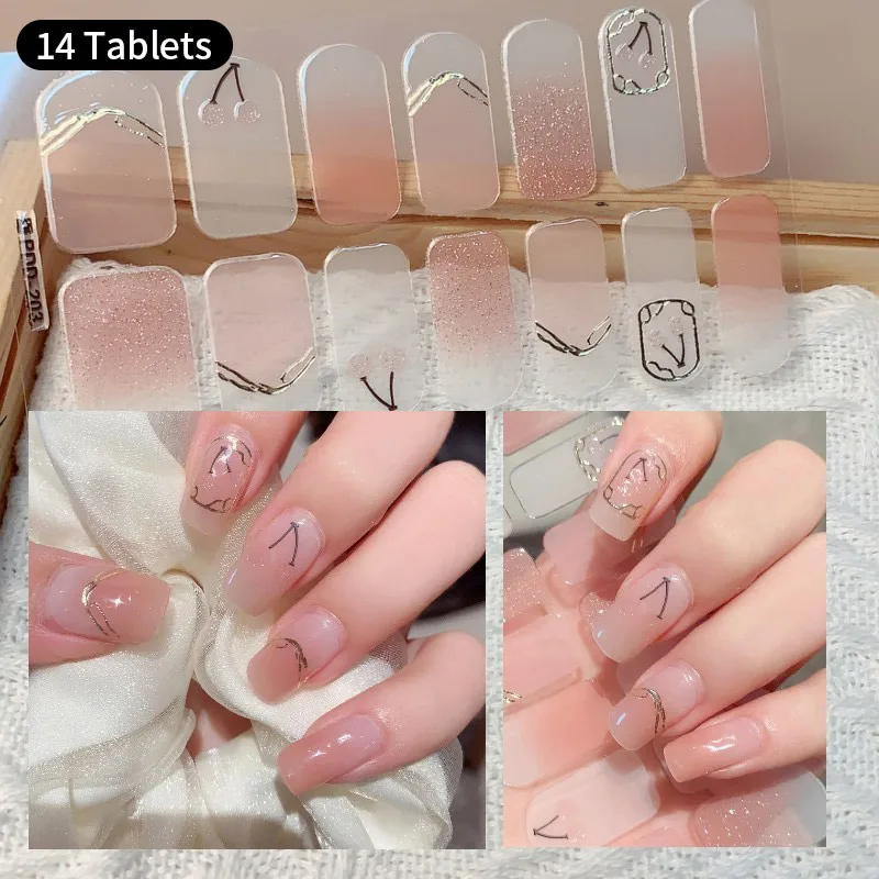 14Tips Gel Nail Stickers Free-Baking Full Cover Stickers Gel Nail Patch Polish Strips DIY Nail Art Making Manicure Patch