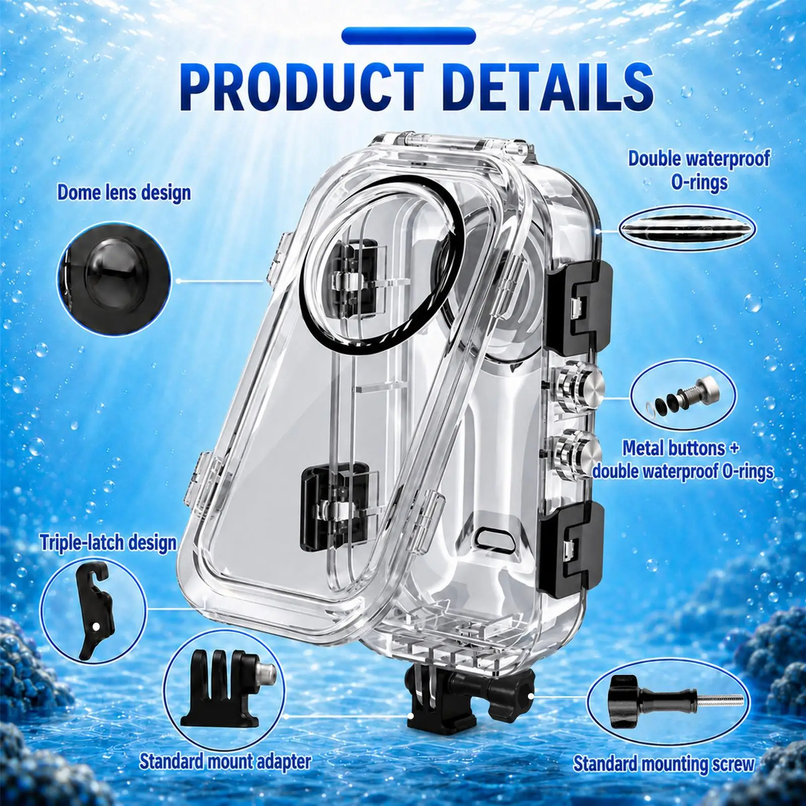 PULUZ 60m Underwater Diving Case For Insta360 X6, For Insta360 X6 Action Camera Waterproof Housing Snorkeling Invisible Cover