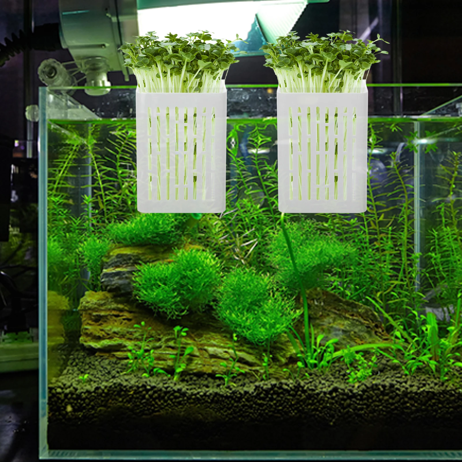 

2pcs Aquatic Planting Basket Green Hydroponic Baskets Nursery Pots Fish Tank Decorations Plastic Plant Pot Wall Hanging Planter