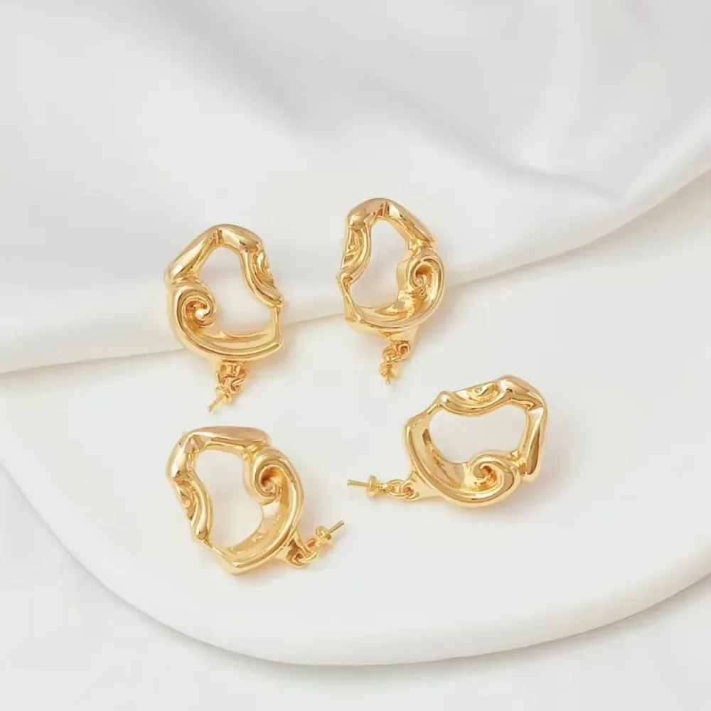 

14K Gold-plated French Irregular Geometric Shape Earpins with Hanging Brackets, Handcrafted DIY Stud Earrings
