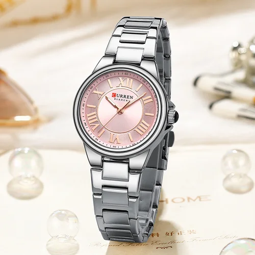Imagen 2 del producto Relojes de pulsera CURREN con dije romántico para mujer, reloj de cuarzo fino con diseño de moda y manecillas luminosas, pulsera de acero inoxidable