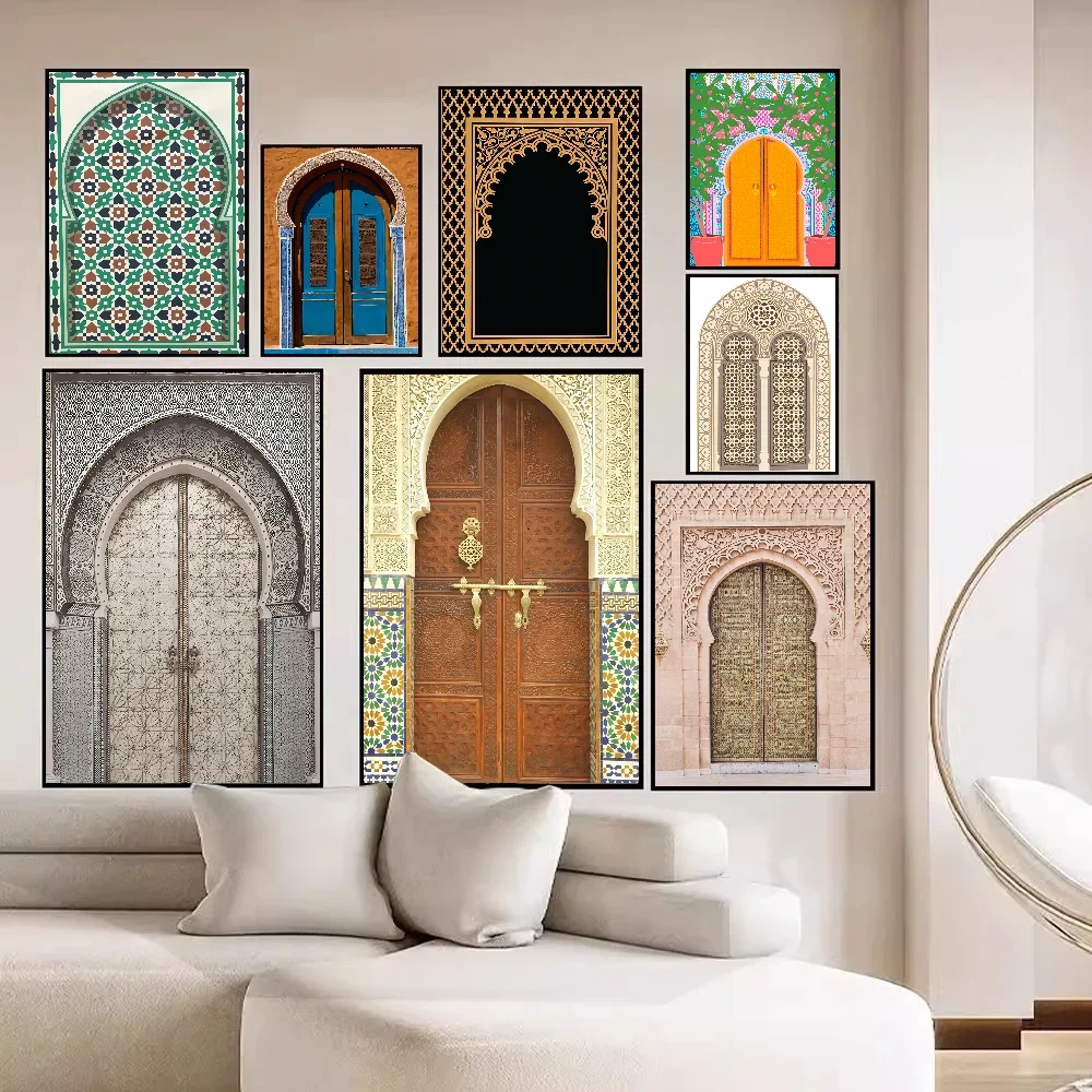 Morocco Door Arabic Classic Anime Poster Waterproof Paper Sticker Coffee House Bar Room Wall Decor