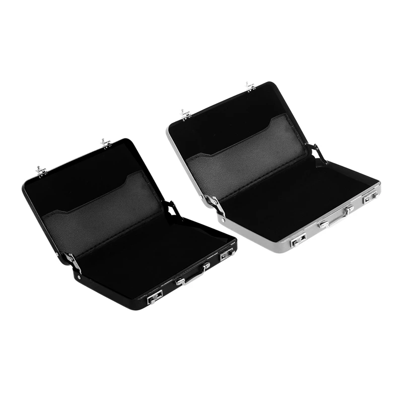 2Pcs Aluminum Password Box Card Case Mini Suitcase Password Briefcase - Silver & Black