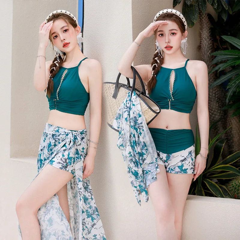 Three-Piece Bikini Swimwear for Women, Seaside Holiday Tankini, Swim Trunks, Cover Up, Split Swimsuit, Hot Spring Clothes,3Pcs