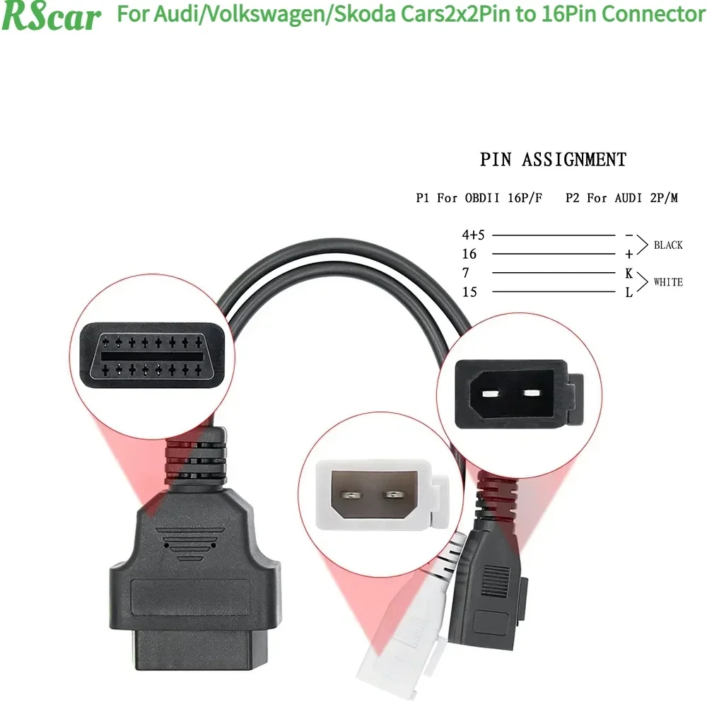 

NEW OBD2 Cable ForVaG Adapter for AUDI 2X2 OBD2 Car Diagnostic Cable 2P+2P To 16Pin Female Connector for V-w/Skda Diagnosis Tool