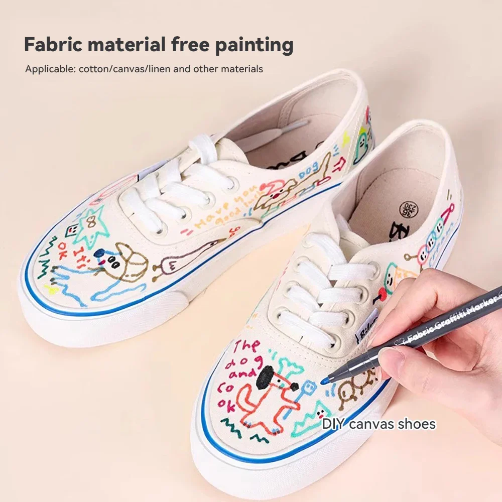 Spidol tekstil kain, pena lukis pigmen grafiti DIY tekstil titik halus cat permanen tahan air 6 warna/set