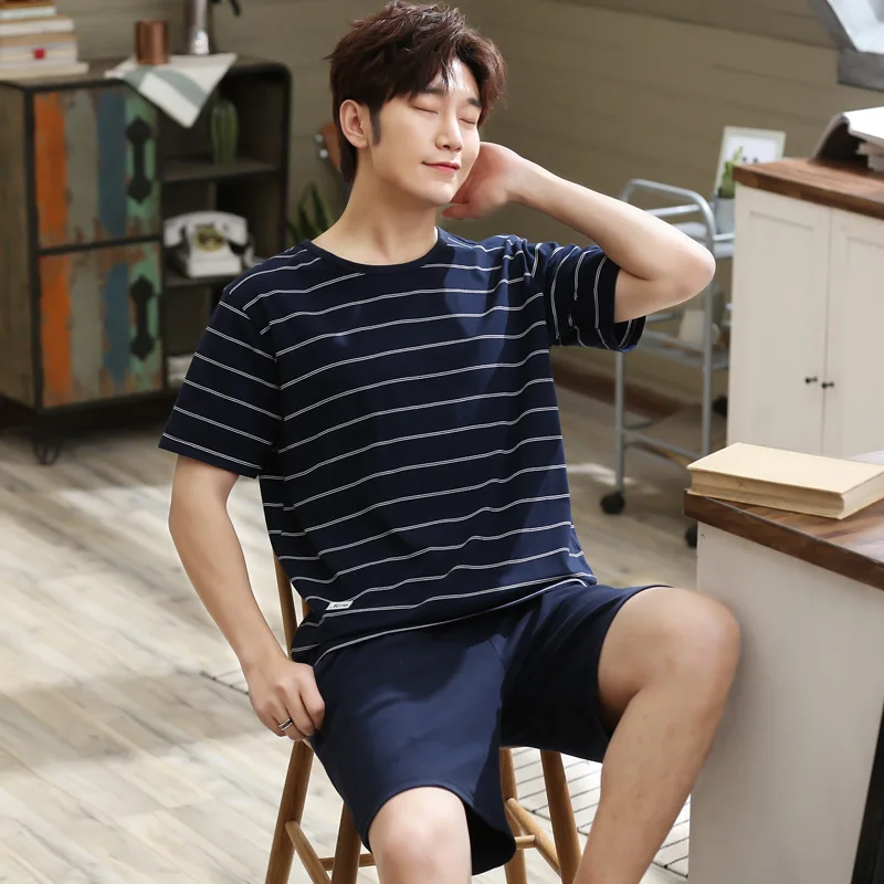 

Summer Men Short Sleeve Pajamas Set Modal Pyjama Male Sleepwear