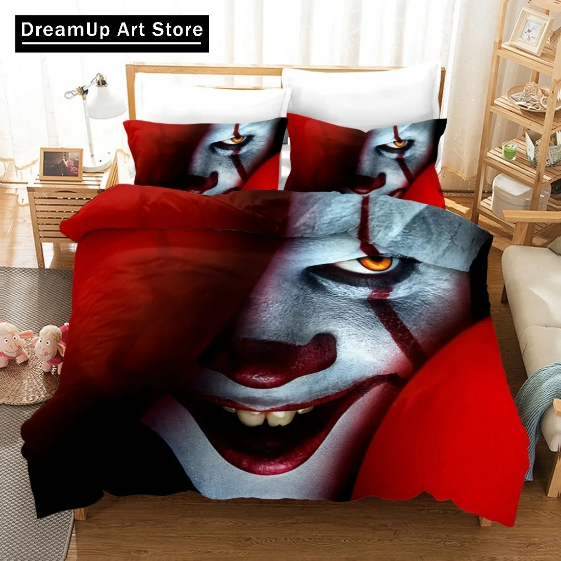 Horror Movie IT Bedding Set Clown Bedding Set Duvet Cover Bed Set Quilt Cover Twin Single Full Queen King Size Boys Adult